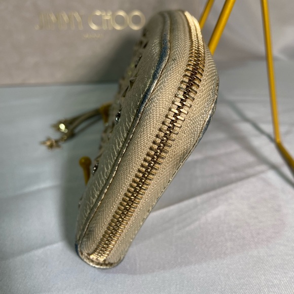 Jimmy Choo Women's Gold Studded Leather Zip-Around Wallet With Dustbag and Box - Picture 5 of 7